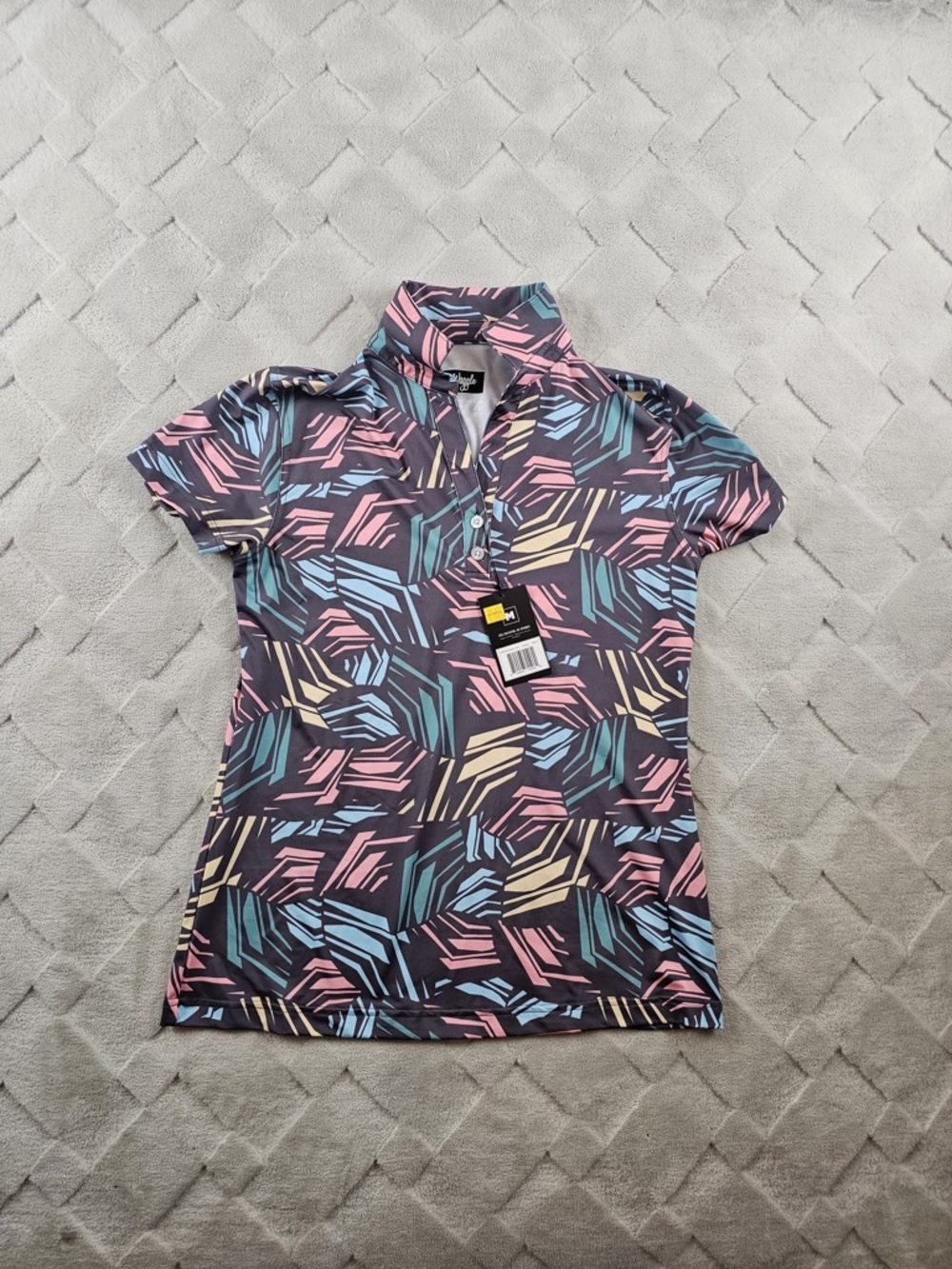 Waggle Boardwalk Polo Shirt Womens Medium Vibrant Multi Color Golf Preppy Casual